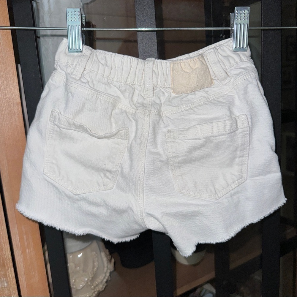 Zara Kids denim shorts raw hem ivory toddler girl cutoffs mid rise adjustable - Picture 5 of 5